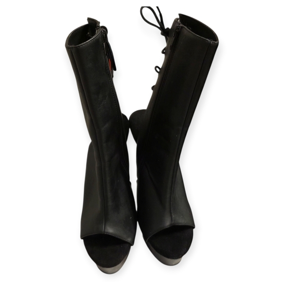 Pleaser Delight-1018 Platform Ankle Boots Black Vegan Leather Open Toe Heel 11 - Picture 4 of 7